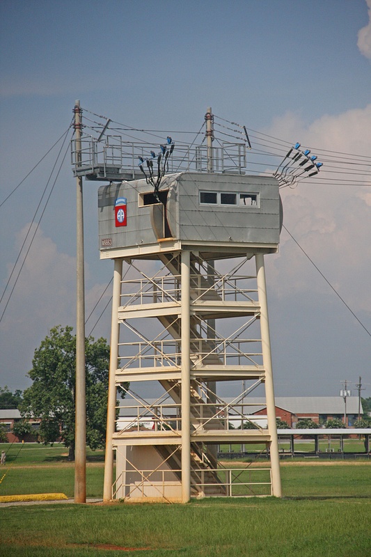 Zipline tower with the 82nd Airborne crest.