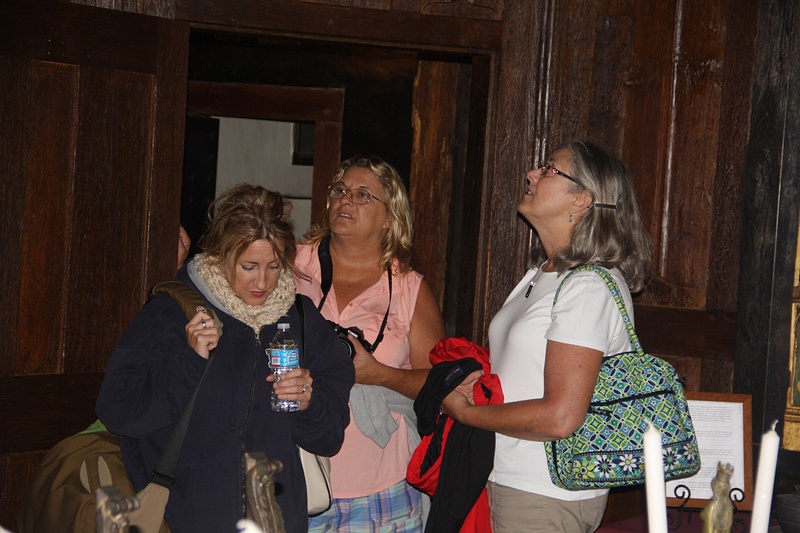 The girls enter Hammond Castle's dining room