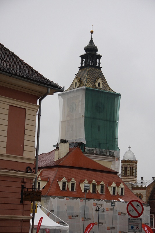Town Hall Square, Brasov-The ancient town hall under renovation