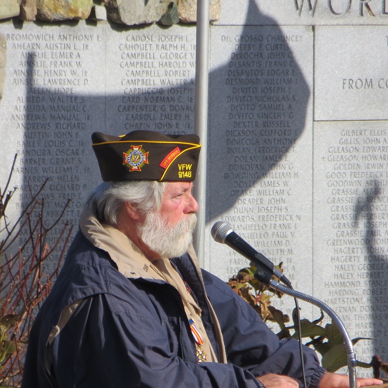 A vet speaks at Cohasset's Veterans Day Ceremony