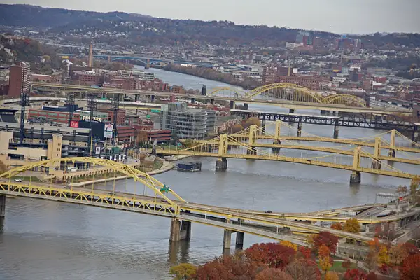 The distinctive Yellow Bridges of Pittsburgh by...