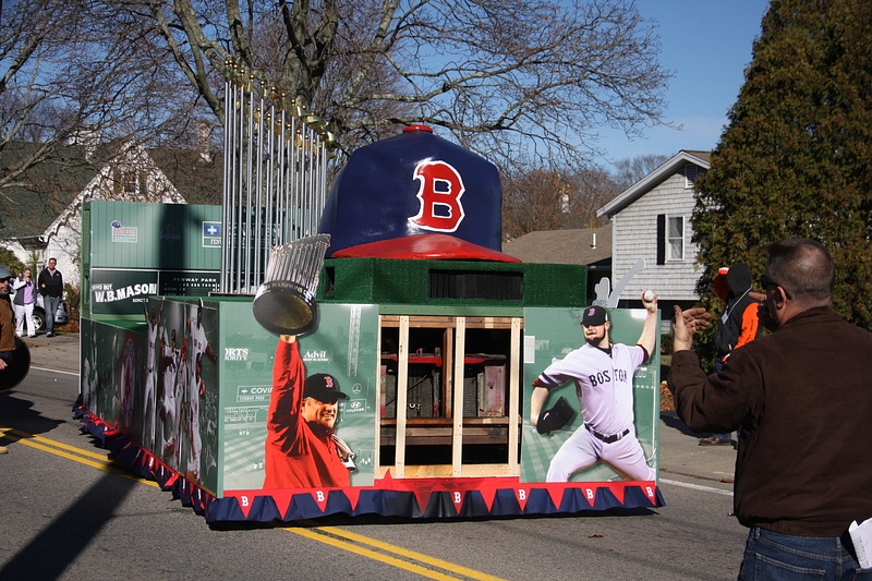 The Red Sox Victory Float manuevers into position