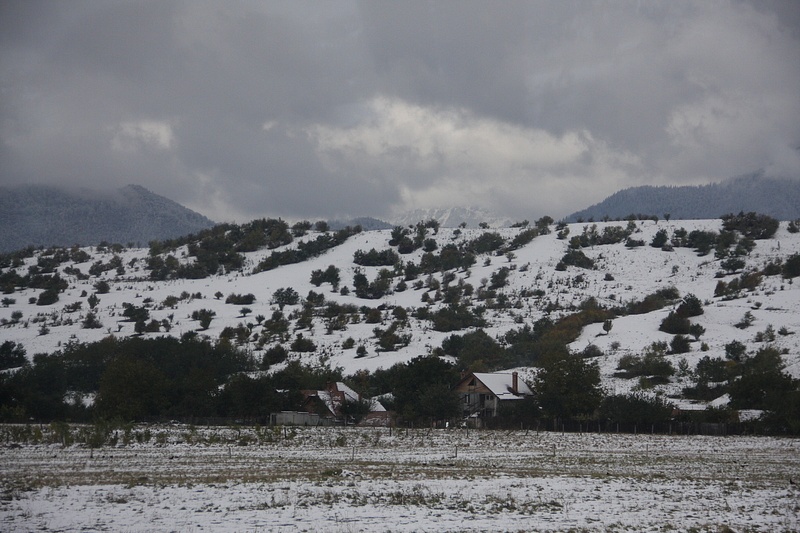 Carpathian foothills dusted by snow