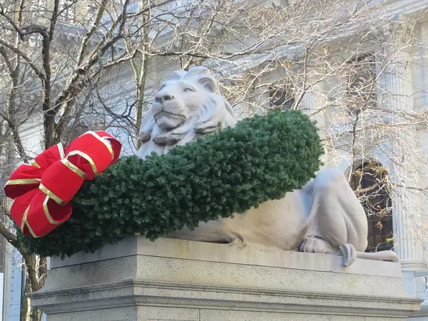 The New York Public Library Lion 'Patience', sporting...