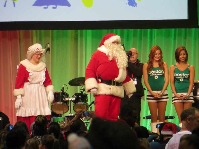Mr and Mrs Claus and Celtic Cheerleaders