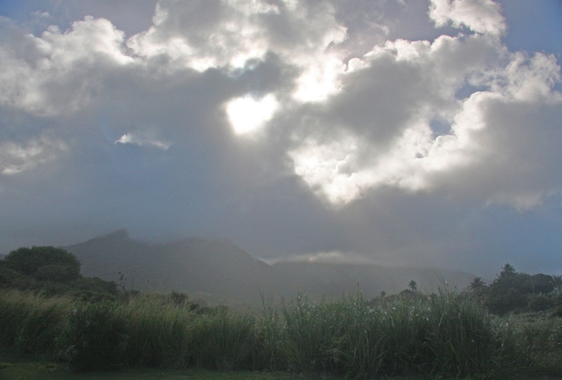 Mount Liamuiga, shrouded in clouds as usual
