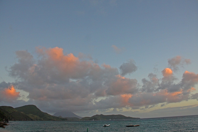 Pink tinged clouds at day's end in St Kitts
