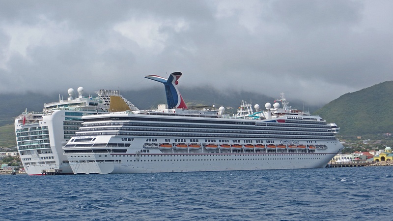 Cruise ships from P&O (L) and Carnival in Port Basseterre.