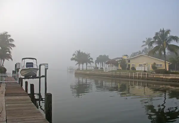 Foggy early morning in St. James City, Pine Island. View...
