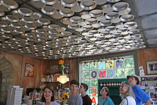 Mom's Apple Pie Shop features a pie tin cieling by...