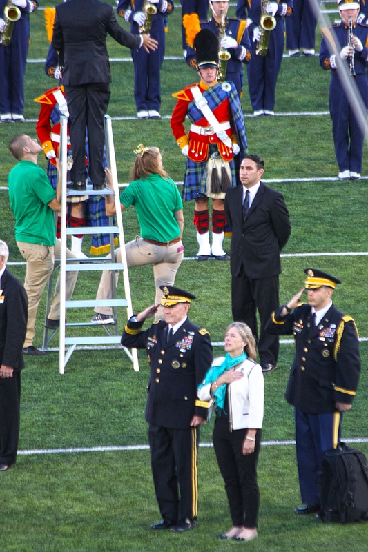 The Chairman of the JCS salutes the colors at ND Stadium