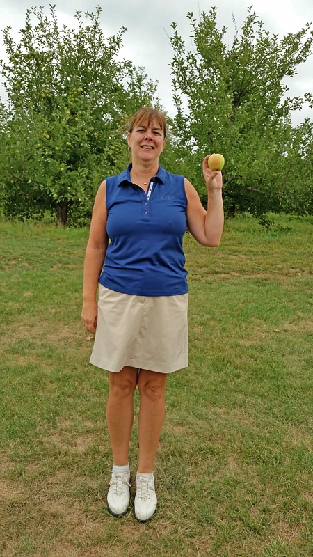 Lee steals an apple from Lyman Orchards