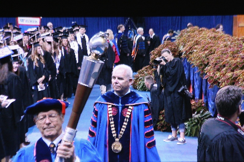 The University mace bearer followed by University of Florida President Bernie Machen