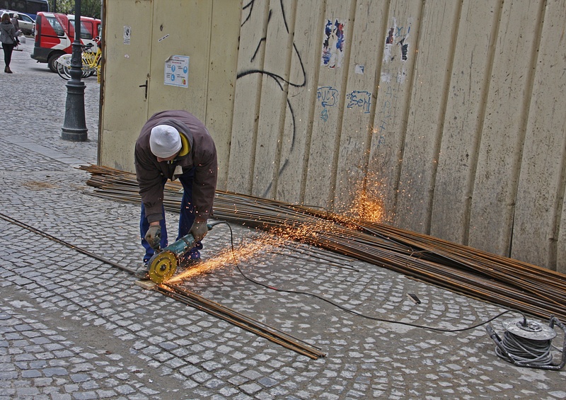 Sparks flying in Old Town, Bucharest