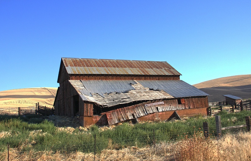 An old barn nears the end of its useful life west of Waitsburg, WA