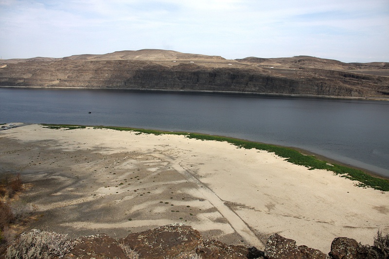 A sandy plain on the Columbia River now exposed by drought conditions