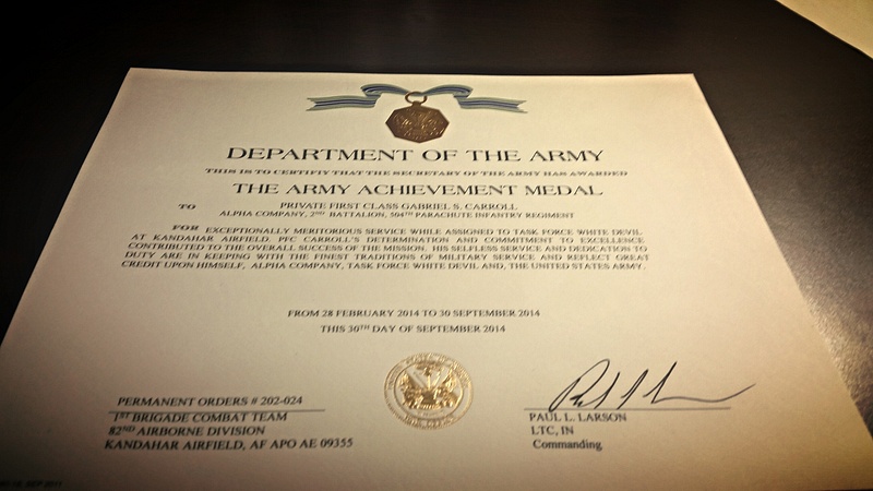 The Army Achievement medal for exceptionally meritorious service with Task Force White Devil