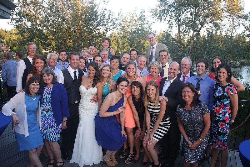 The Treacy clan, spouses and children surround the bride and groom