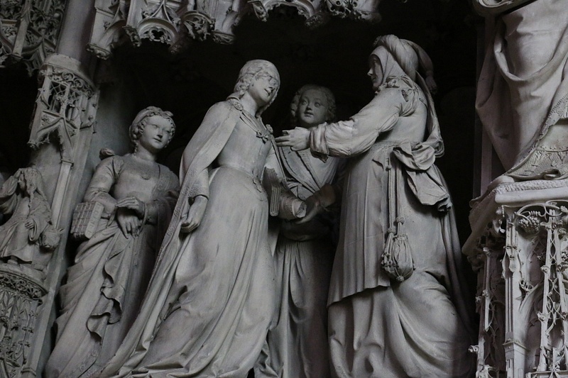 Chartres Cathedral-Screen detail-The Visitation. Elizabeth greets Mary
