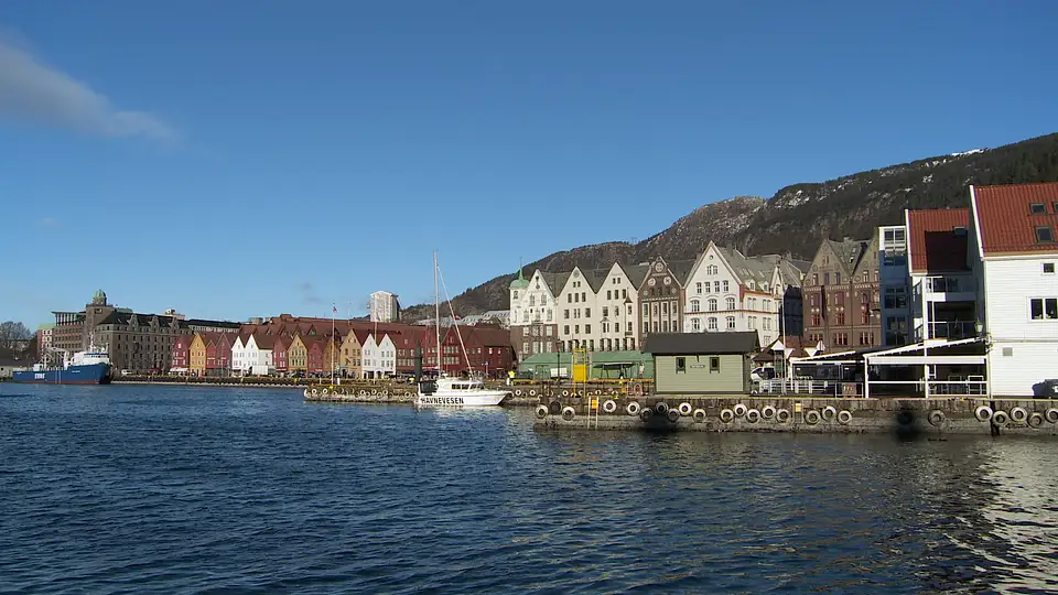 Norway - Bergen Unesco Heritage Site Wide Shot Of Wharf