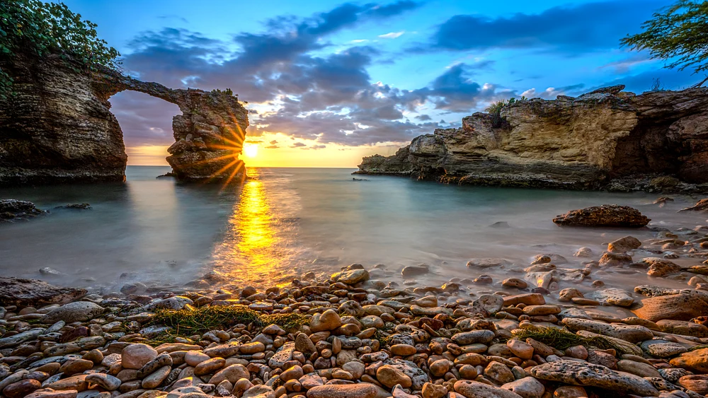 Sunset Over Pebbles at Puente De Piedra, Cabo Rojo, Puerto Rico