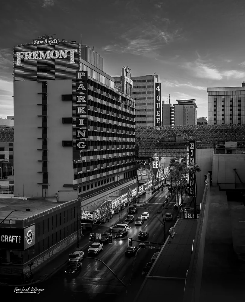 Fremont Street in Black and White: A Timeless Las Vegas Scene