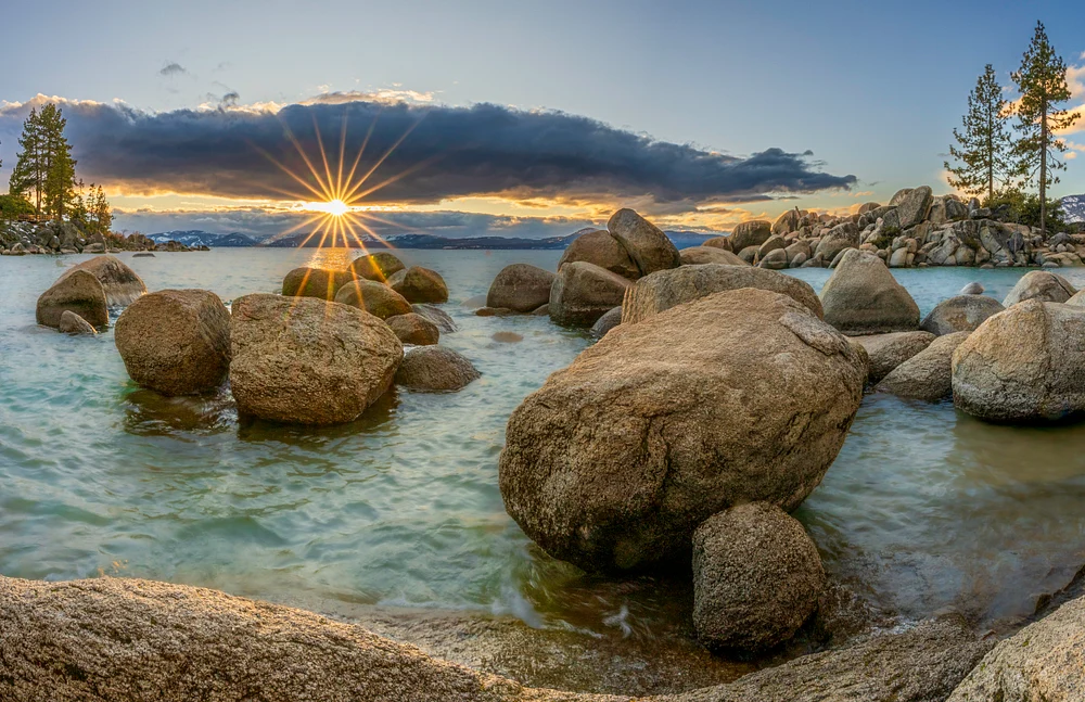 Stunning Sunburst Over Lake Tahoe at Sunset