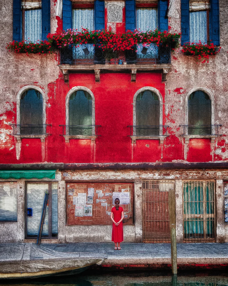 Girl in Red Dress Murano Island