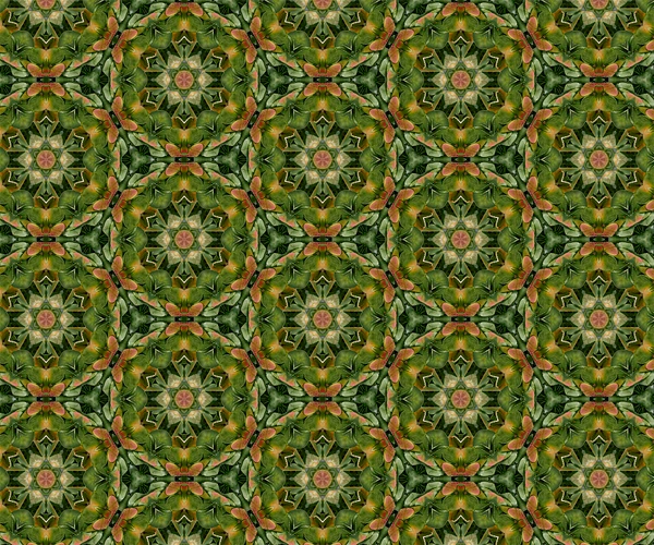 Intricate textile design pattern by Michael Weinman featuring rich greens and layered textures.