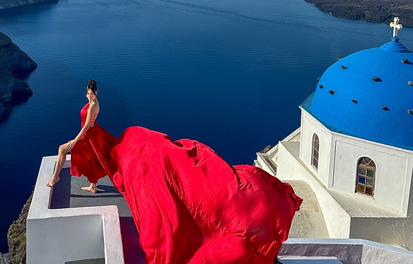 iPhone Red Dress Santorini 1a - Fashion - SlickPic Demo Photography