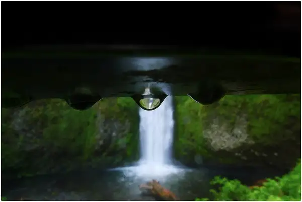Triple Vision - Multnomah Falls in a Water Drop by Dave...