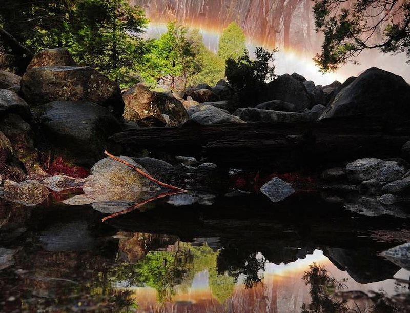 Double Exposure - Rainbow at Yosemite Falls