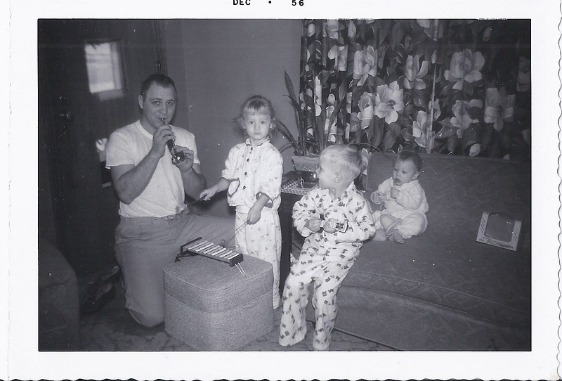 Christmas 1957 Dad Paula, Mike, Gail