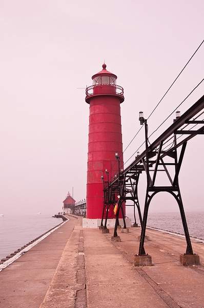 Grand Haven Pier Lights in the Fog by SDNowakowski