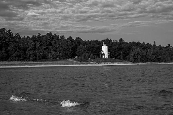 40-Mile Point Lighthouse on Lake Huron in B&W by...