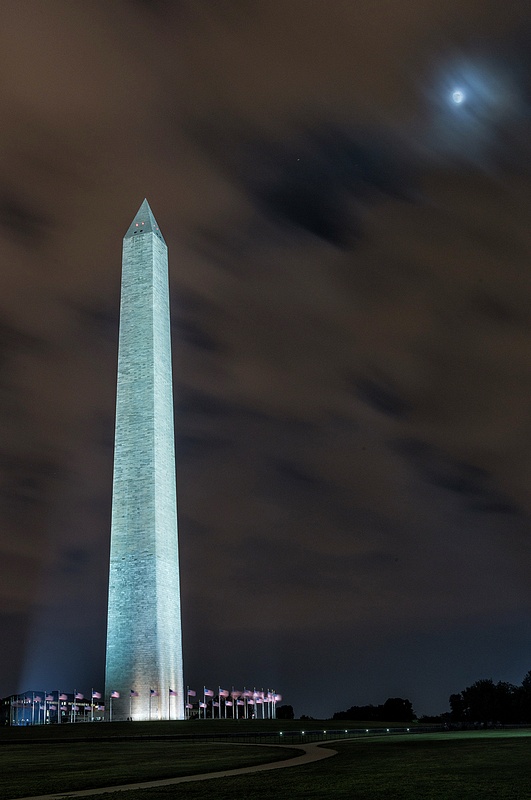 Twilight Moon At Washington Monument