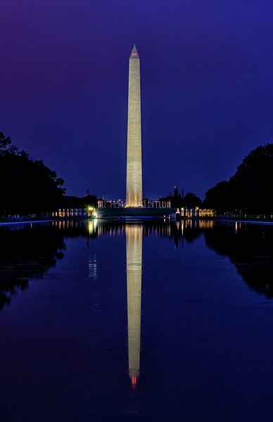 Purple Tinged Twilight With Washington Monument Reflected