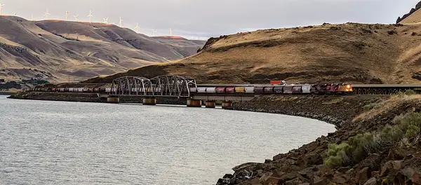 Train Coming Round the Bend On the Columbia by...