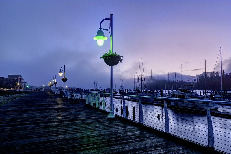 Marina Boardwalk Foggy Dawn