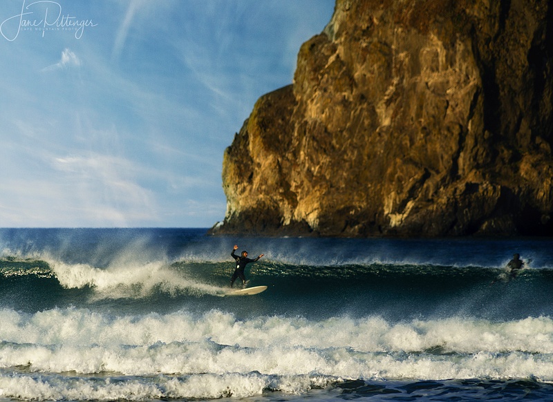 Surfing By Haystack Rock