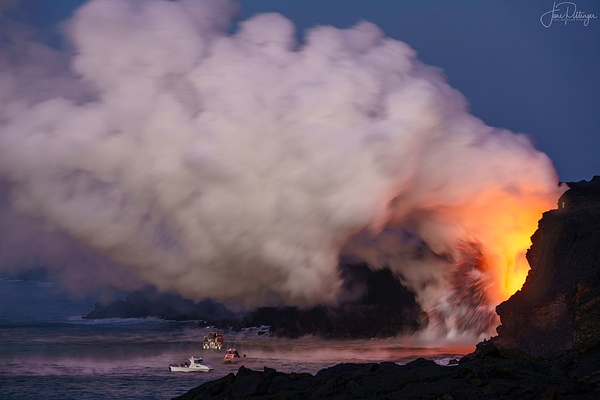 Tour Boats Approaching Volcano Fire