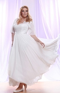 Style #PS146 - 1500 - flowing skirt with Brocade Chiffon Plus Size Wedding Dress with Empire Waist