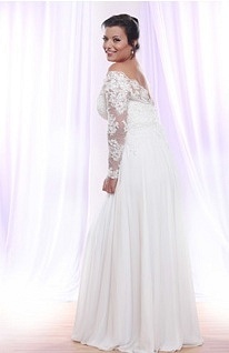 Style #PS148 - 1650 - back of Soutage Lace Wedding Dress with Long Sleeves for Plus Size Bride