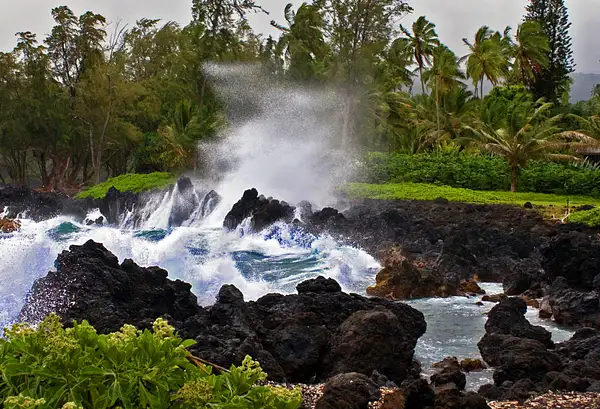 Heavy Surf and Wind on the Hana Coast, Maui, Hawaii by...