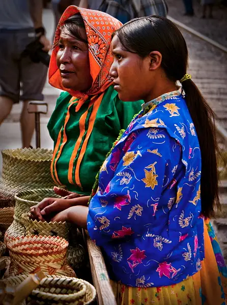 Tarahumara Indian women sell their baskets at...