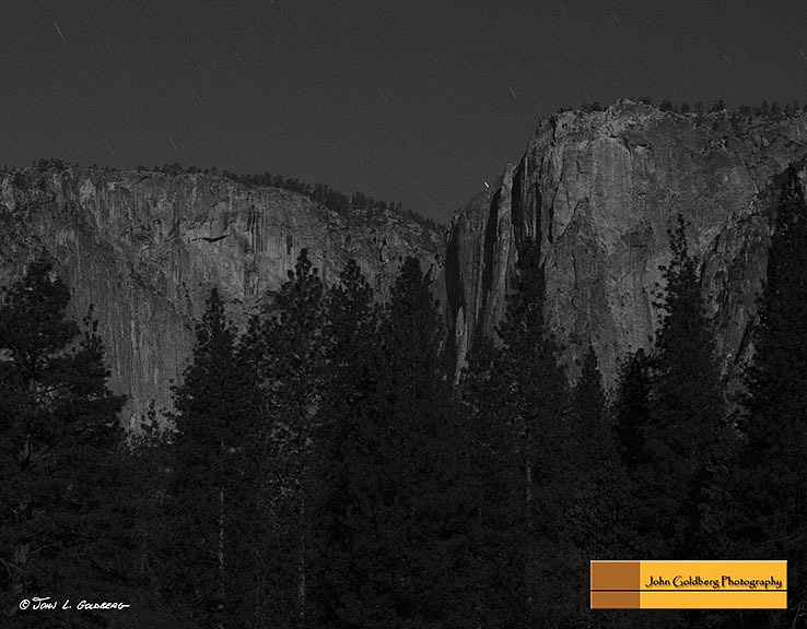 150403037BW Yosemite Falls from near Curry Village at Night - Copy