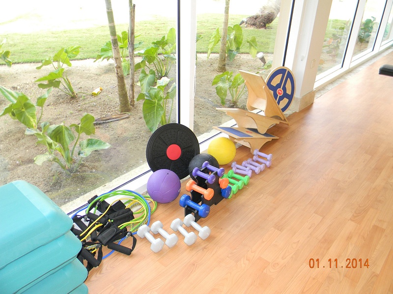 Exercise equipment - bands, medicine balls, wobble boards, kettlebells