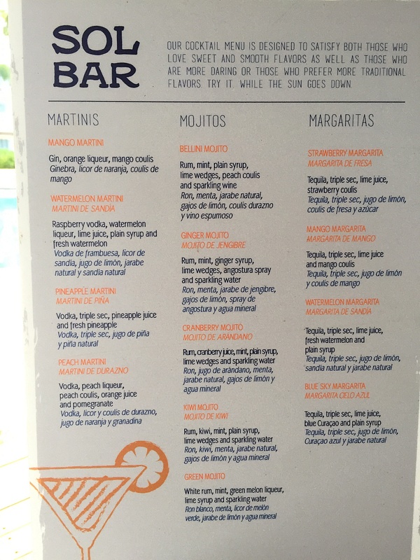 Sol Bar Drink menu