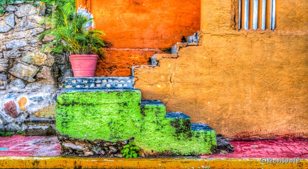 Steps of Color.  Zihuatanejo, Mexico ((Recognize the Colors?)) - America's Memories - Ron Wolf Photography 