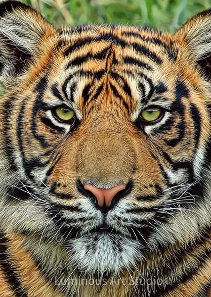 tiger-head-black-white-green-eyes-021 by LuminousLight